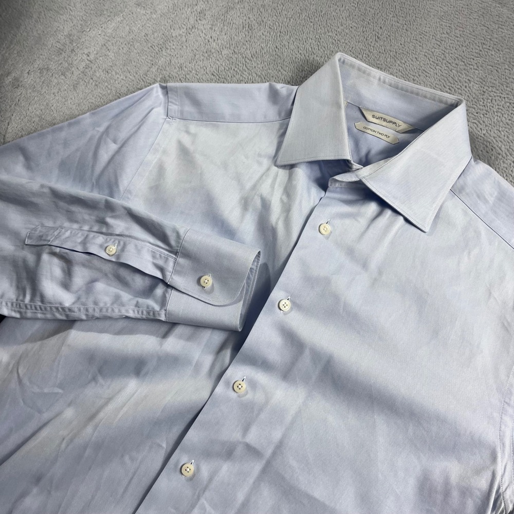 Suitsupply Mens Light Blue Cotton Two Ply Dress Shirt 38 15 Spread Collar